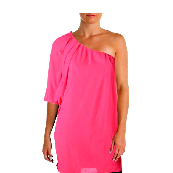 New - Hot PINK Gathered One Shoulder Cocktail Dress - Size 8 - Picture 3 of 9
